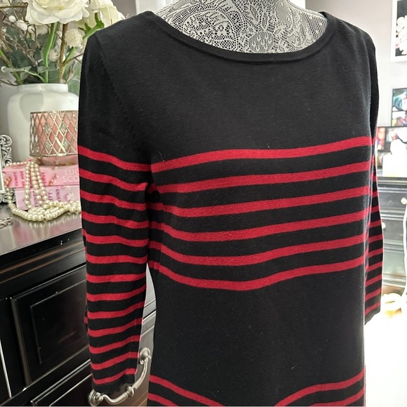 Michael Kors Black Red Striped Knit Sheath Dress Size L - Picture 3 of 14